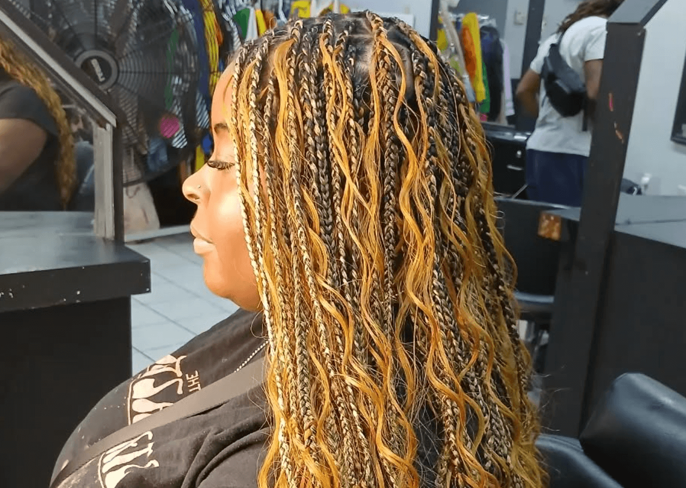Goddess braids with curly ends